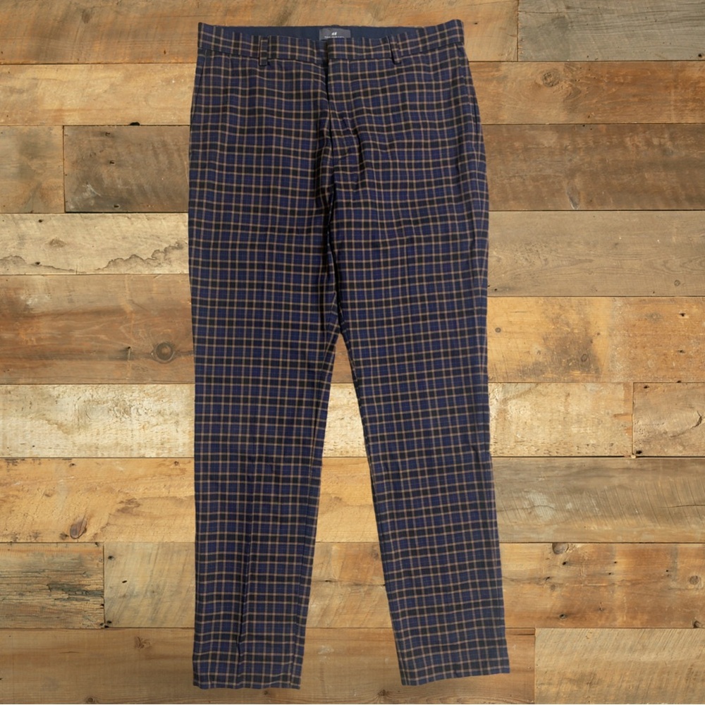 H&M Slim Fit Plaid Dress Pants Multicolor 33